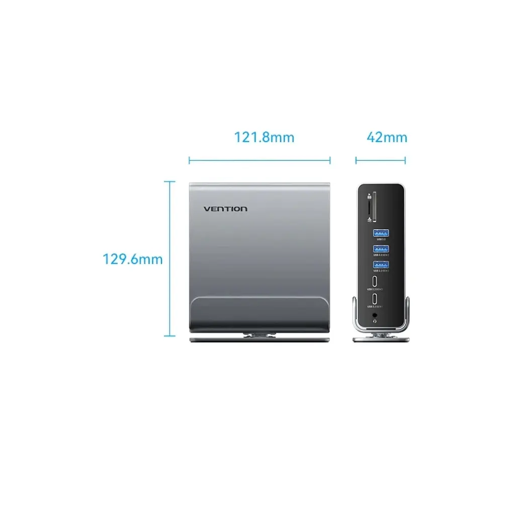 Концентратор Vention USB-C 15-in-1 2xHDMI + DisplayPort + RJ45 + SD/TF + 3.5mm gray (TPUH0) - фото 5