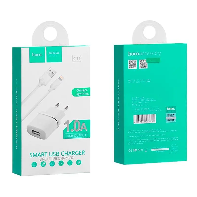 Адаптер сетевой Hoco Lightning cable C11 6957531047735 білий - фото 2