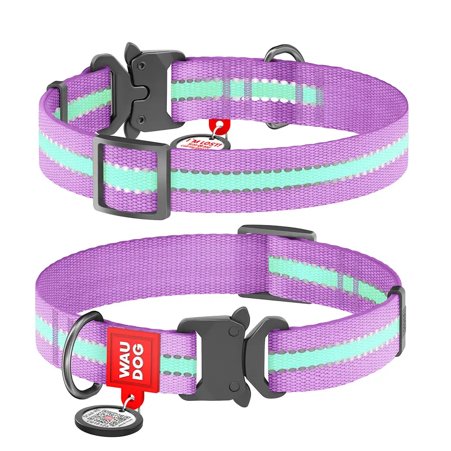 Ошейник для собак нейлоновый Waudog Nylon с QR-паспортом, светонакопительный/светоотражающий, металлическая пряжка-фастекс, Ш 25 - фото 2