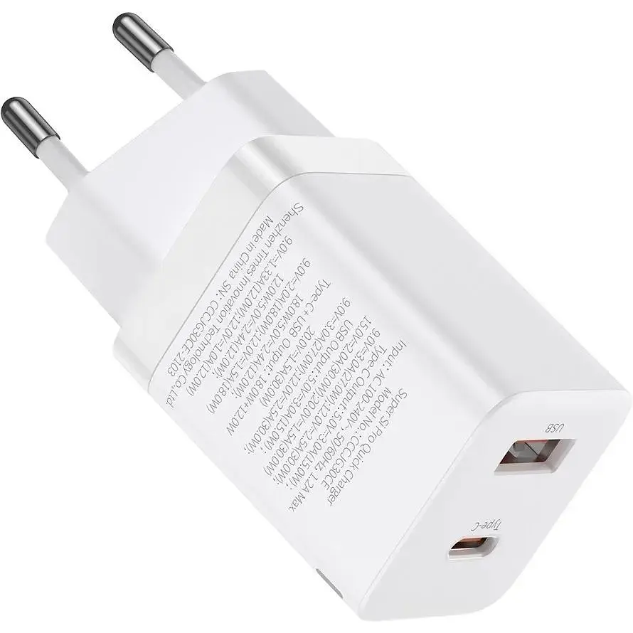 Зарядное устройство Baseus Super Si Pro Quick Charger C+U 30W EU white (CCSUPP-E02) - фото 2