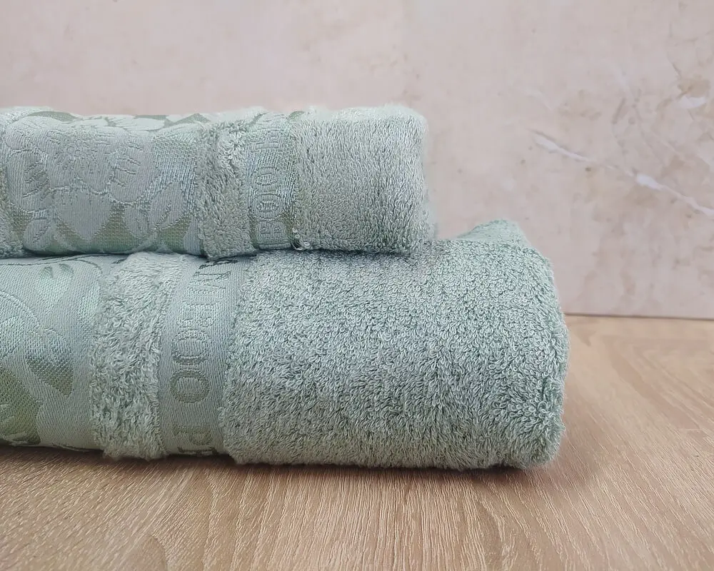 Набір турецьких бамбукових махрових рушників Cestepe 50х90+70х140 Bamboo Cicek Mint - фото 2