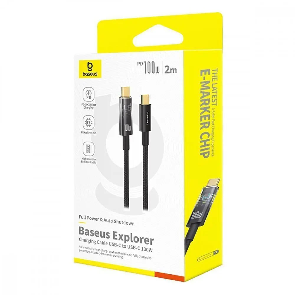 Кабель Baseus Explorer Series Auto Power-Off Type-C to Type-C 100W (2m) black (P10319704111-00) - фото 2