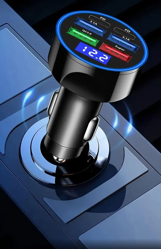 Автомобільний зарядний пристрій USB-C з дисплеєм напруги, 4 USB і 2 PD-порти, QC3.0, Super Fast заряджання - фото 7