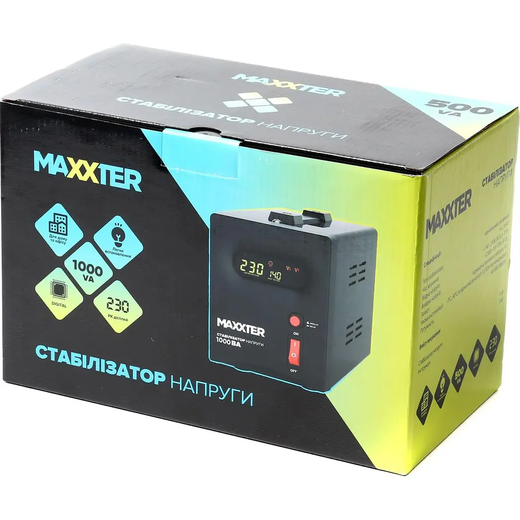 Стабілізатор напруги Maxxter MX-AVR-S1000-01 1000VA 600 Вт (MX-AVR-S1000-01) - фото 3