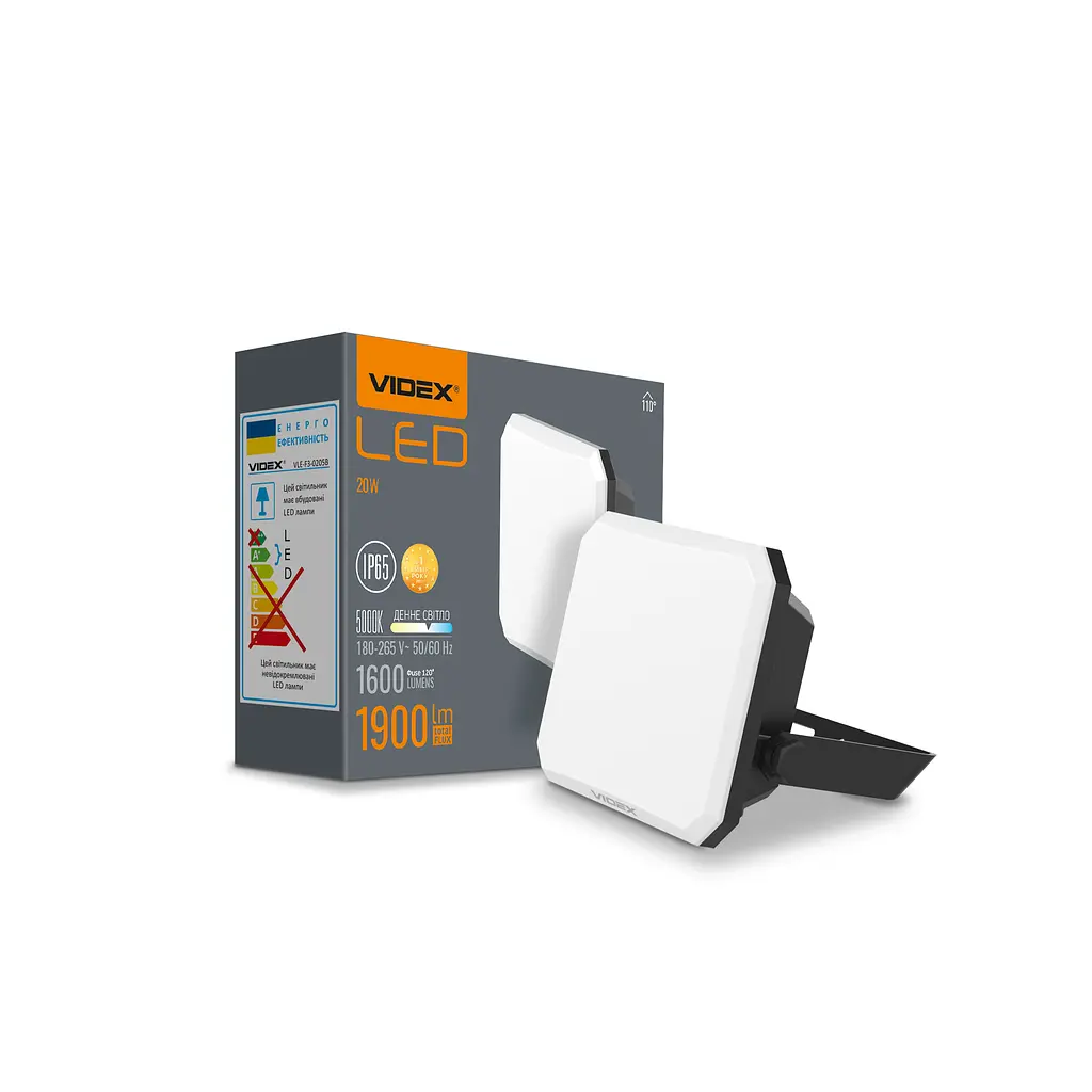 LED прожектор Videx F3, 20W 5000K 220V Black (VLE-F3-0205B) (27713-000)