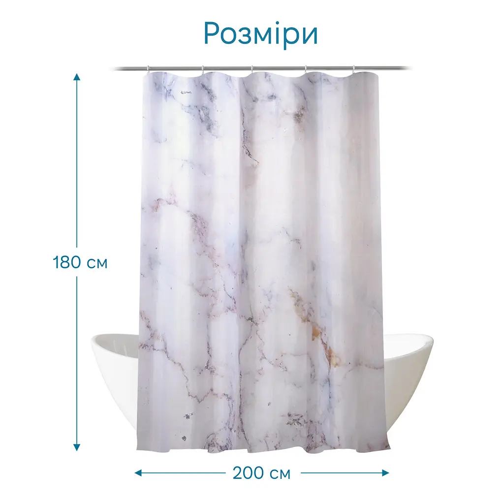 Тканинна шторка для ванної кімнати TIANA KRAINE Marble Rose, без кілець. Розмір 200х180 - фото 2