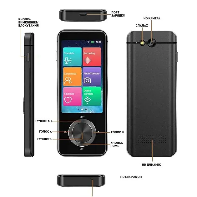 Портативний перекладач HongTop M9 WI-FI 1500мАг, 1/8GB, 5Мп, Black перекладає з 137 мов, та 16 без інтернету - фото 4