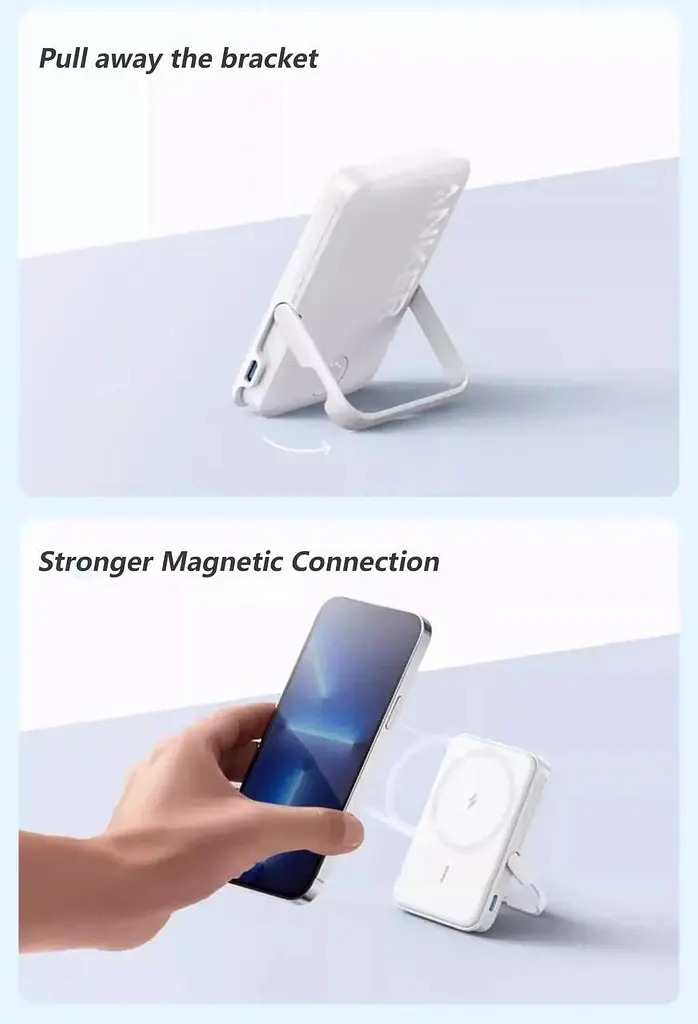 Магнитный Magsafe повербанк Anker A1618 5000 mAh для iPhone с подставкой для телефона белый - фото 5