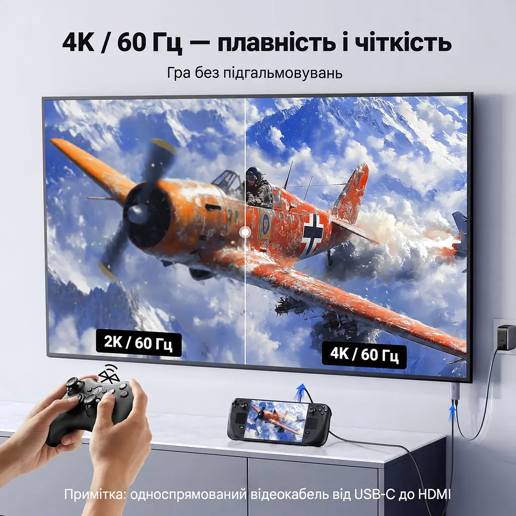 Відеокабель UGREEN CM675 USB-C - HDMI 4K 60 Гц PD 100 Вт 2 м сіро-чорний (55330) - фото 6