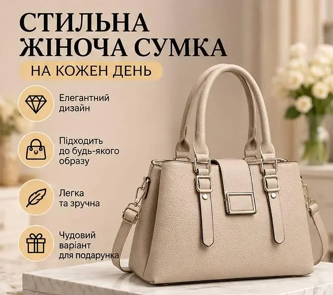 Сумка City Style з подвійними ручками та ременем - стильний аксесуар на кожен день бежева - фото 2