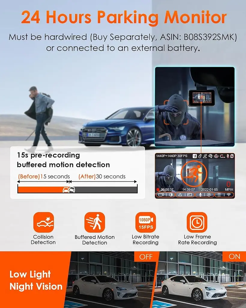 VANTRUE E2 Dash Cam Передняя и задняя камера с голосовым управлением, двойная 2.7K видеорегистратор, Wi-Fi, GPS - фото 4