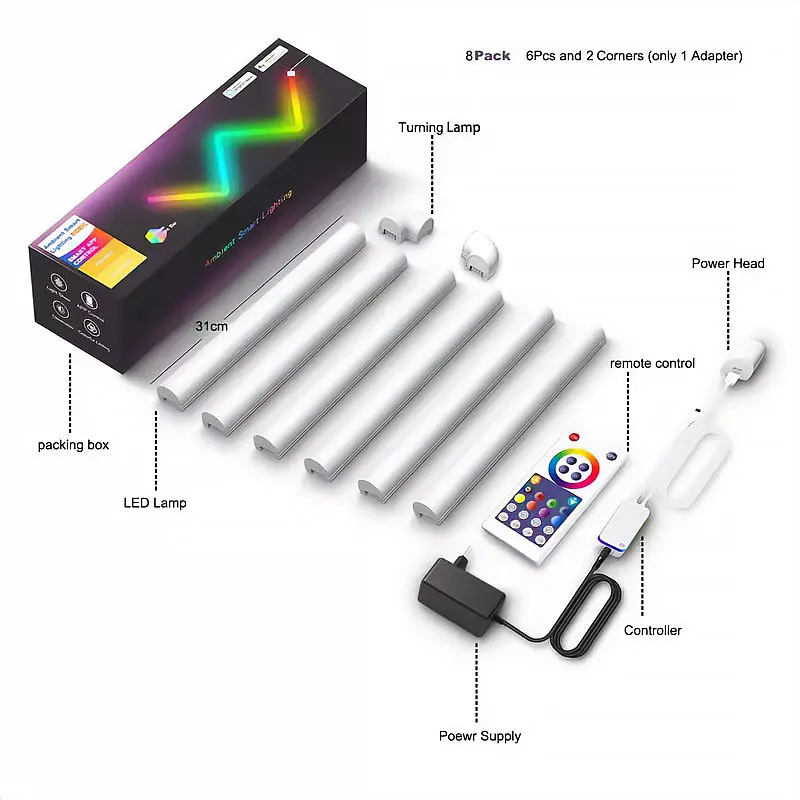 Настінний світильник Lines SAL-013B Bluetooth USB interface with app (6+2 pcs) White Epik teh0029693 - фото 2