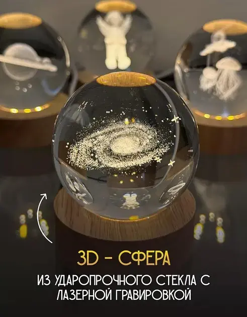 Декоративний 3D нічник кришталева куля Чумацький Шлях USB - фото 2