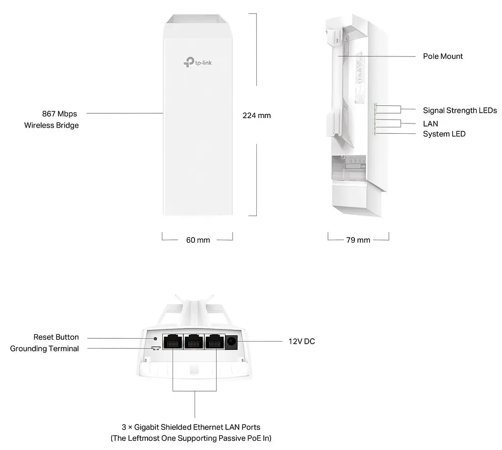 Точка доступу TP-Link EAP211-Bridge KIT AC900, 3xGE LAN, PoE до 1 км (EAP211-Bridge KIT) - фото 5