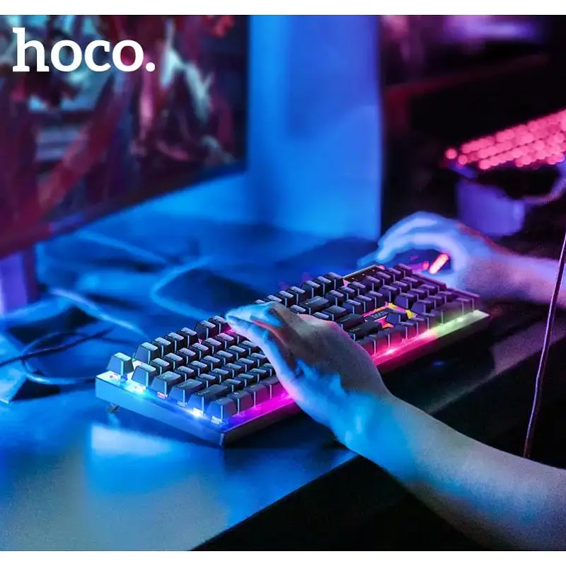 Ігровий комплект дротова мембранна клавіатура з мишею HOCO GM18 двомовна розкладка RU/ENG миша та клавіатура з підсвічуванням RGB набір геймерський для ПК та ноутбука Чорний - фото 7