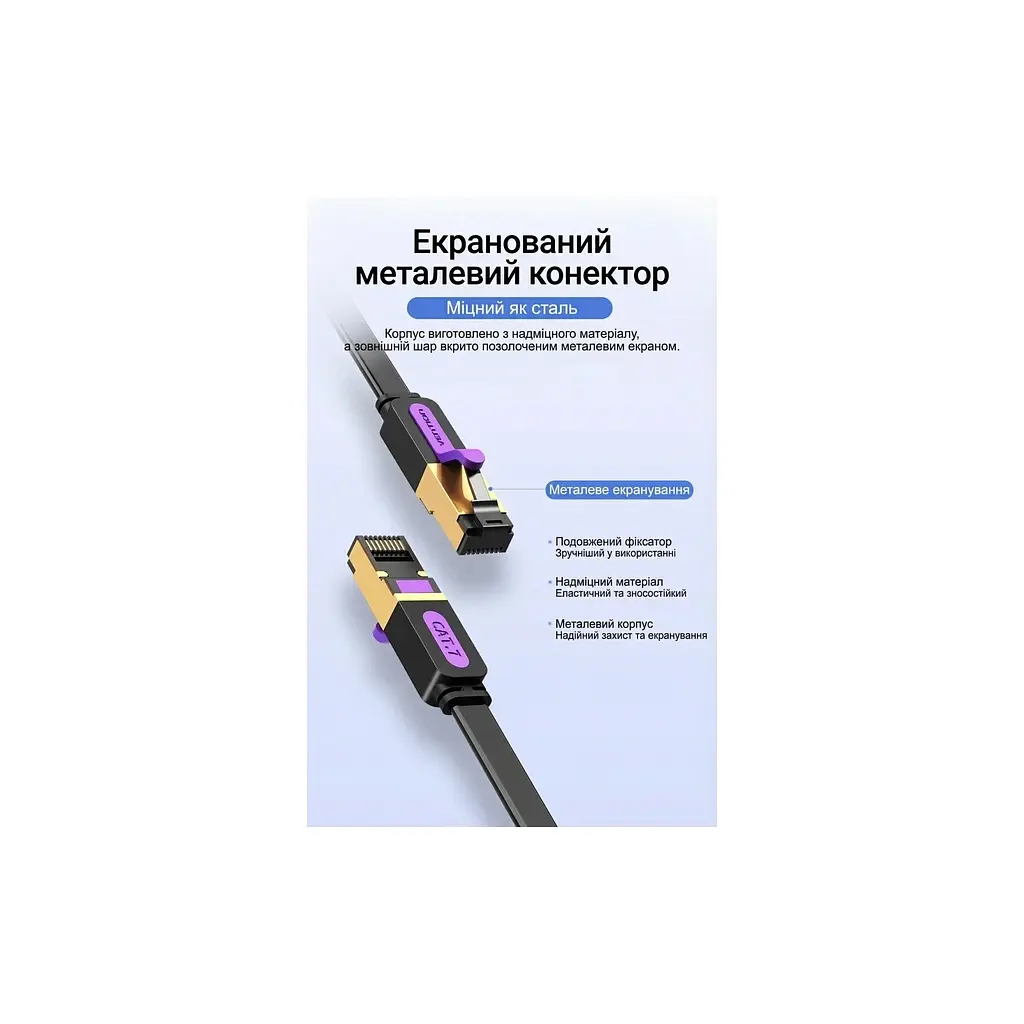 Патч-корд 10м, UTP cat 7 RJ-45 flat black Vention (ICABL) - фото 11