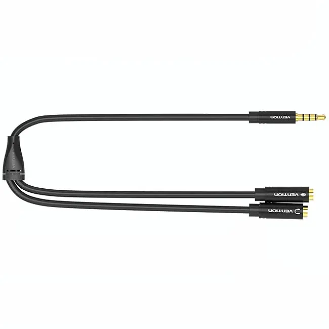Перехідник аудіо Jack 3.5mm TRRS M 2X 3.5mm F (мікрофон + навушники) чорний Vention - фото 2