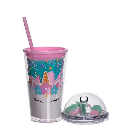 Пластикова склянка з трубочкою та кришкою 400 мл багаторазова пластикова склянка Морська хвиля Yiwu HP-18-1TUP - фото 4