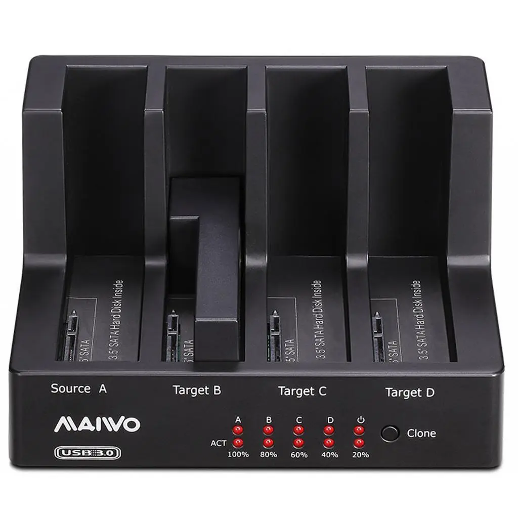 Зовнішня кишеня Maiwo клонов. для 4*HDD 2,5"/3,5" SATA/SSD через USB3.0 безгвинтов. кріпл. пластик чорн. (K3094A) - фото 2