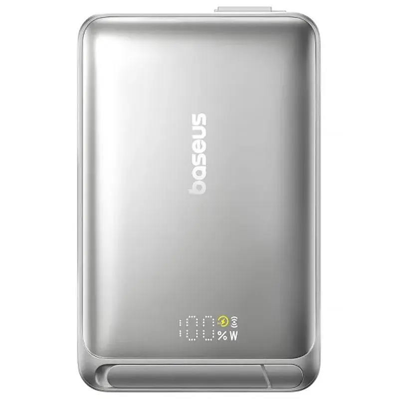 Портативний ЗП Power Bank Baseus Nomos Qi2 Kickstand OS with Cable 45W з БЗП 10000 mAh (P10078800) Lunar Gray - фото 3