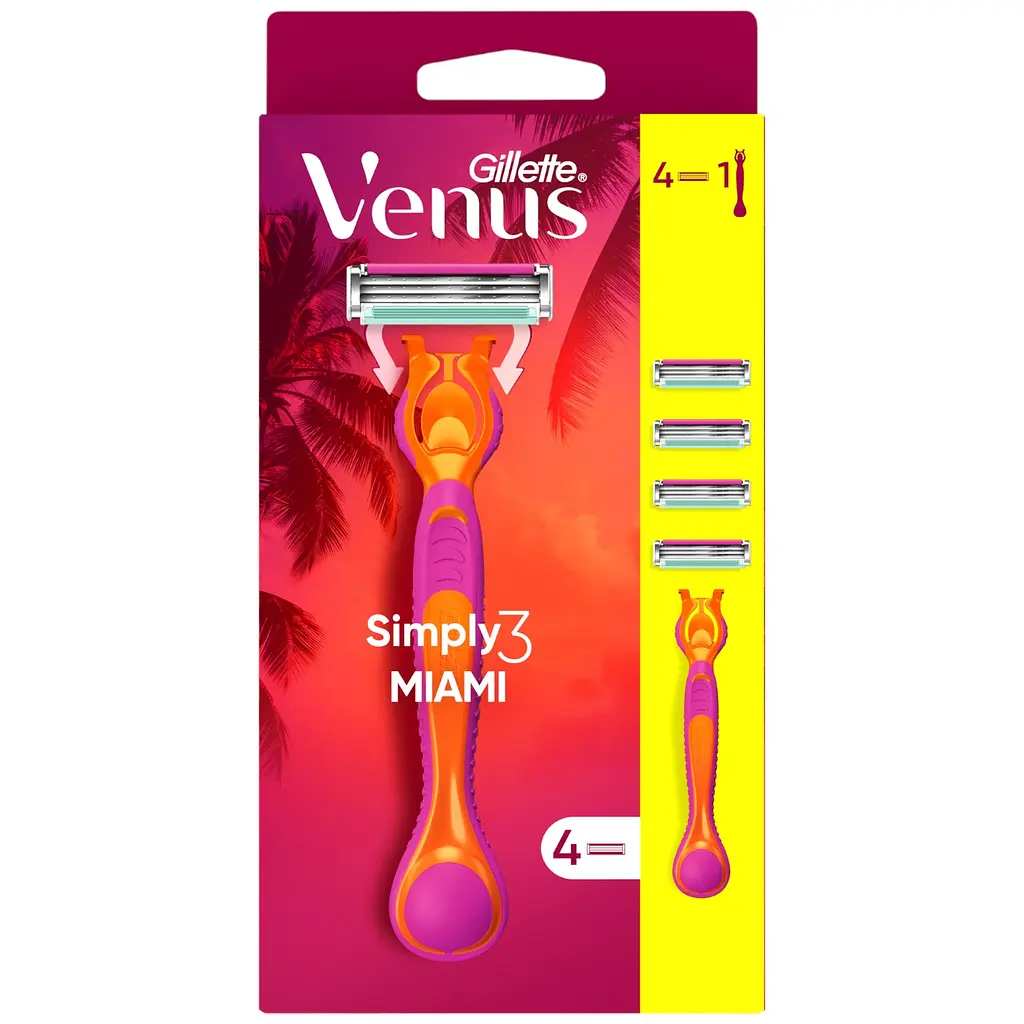 Станок для гоління Gillette Venus Simply 3 Miami жіночий з 4 змінними картриджами - фото 2