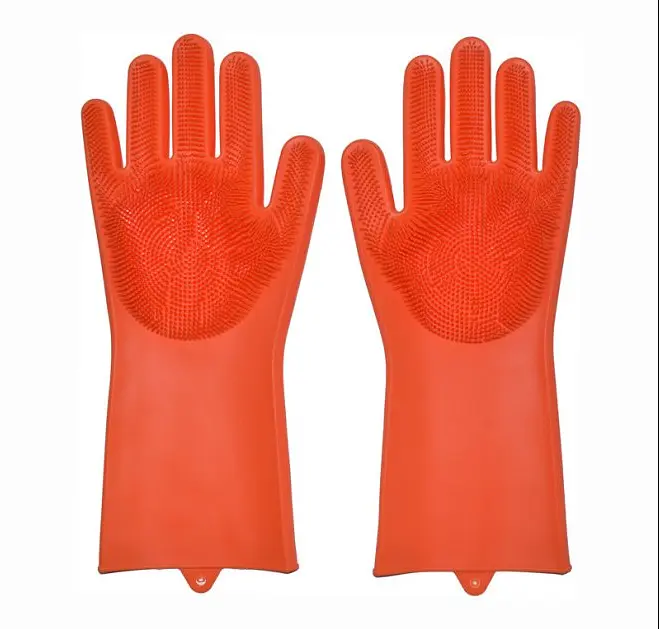 Рукавички силіконові багатофункціональні щітка для чищення та миття посуду UKC KIPA Silicone Gloves оранжеві - фото 2