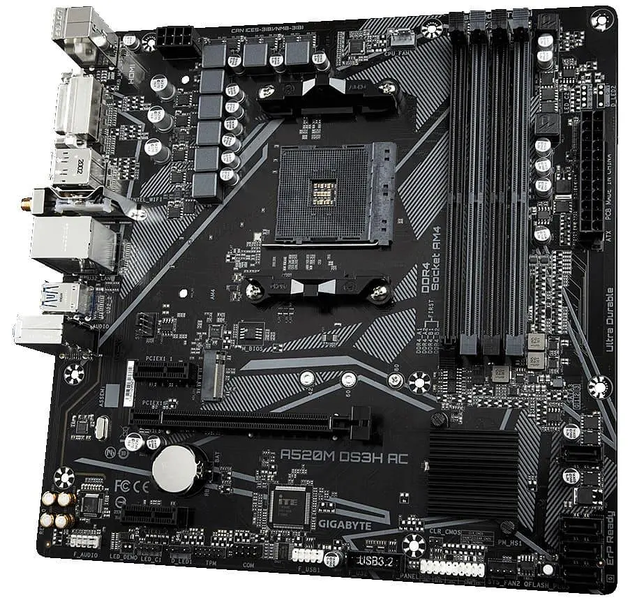 Материнська плата Gigabyte A520M DS3H AC (A520M DS3H AC) (Socket AM4, AMD A520, Micro-ATX) - фото 2