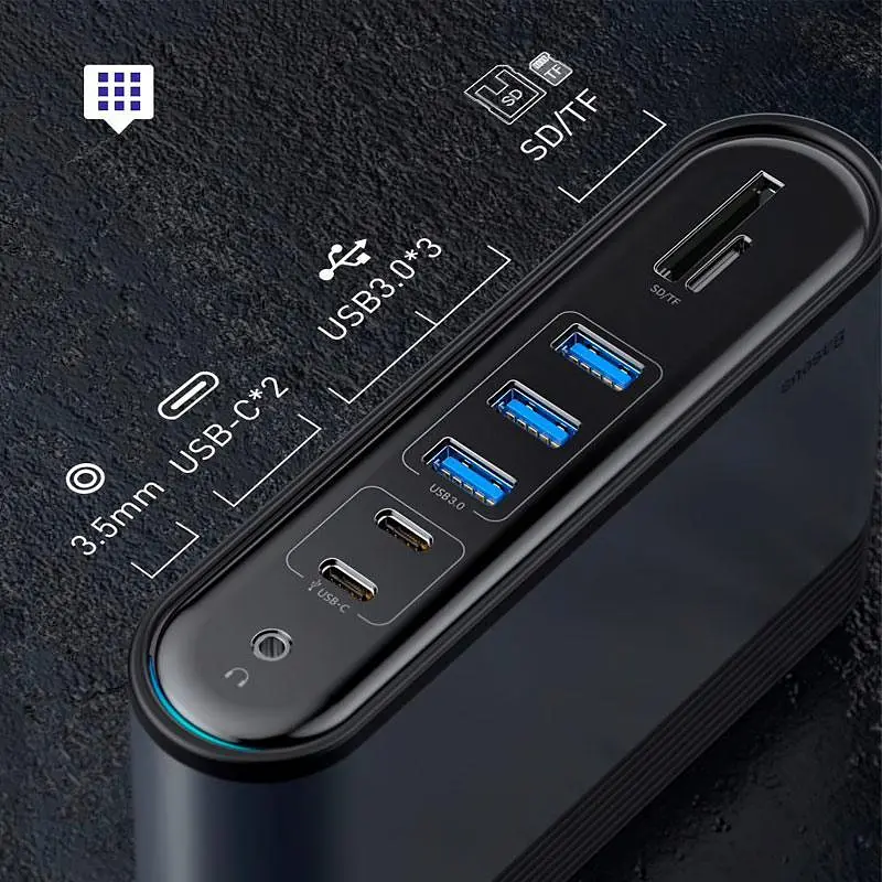 Адаптер Baseus Working Station Three-Screen Multifunctional Type-C Hub Adapter CAHub-DG0G - фото 8