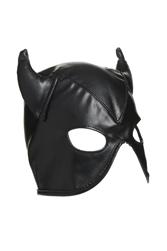 Маска Master Series Dungeon Demon Bondage Mask with Horns - Black - фото 3