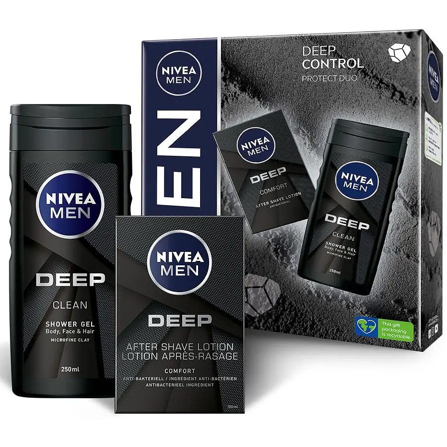 Набор мужской Nivea Men Deep Control 2023: Лосьон после бритья 100 мл + Гель для душа 250 мл - фото 2