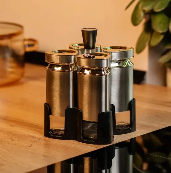 Органайзер набор Condiment Set для специй на подставке с 4 баночки по 120 мл Серый - фото 5