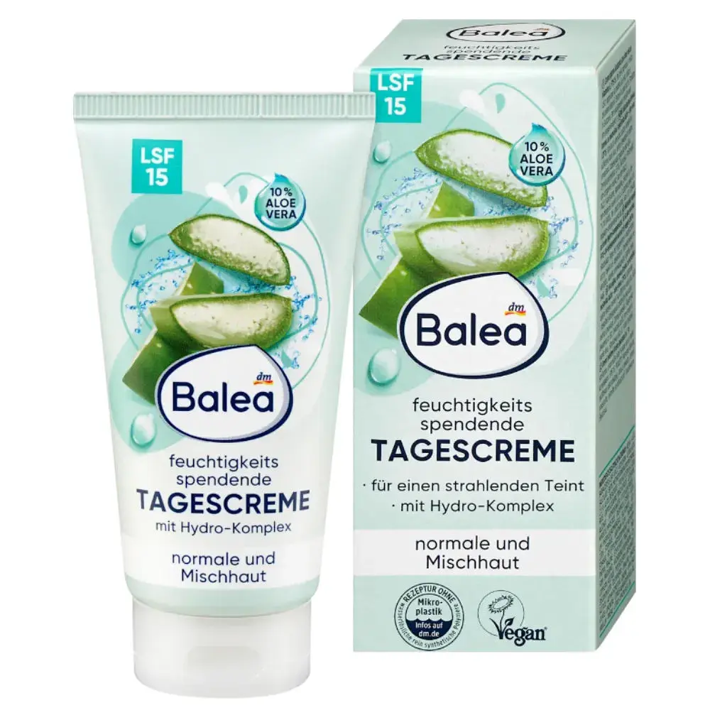 Зволожуючий денний крем Balea Алое Вера 10% SPF 15 для нормальної та комбінованої шкіри 50 мл