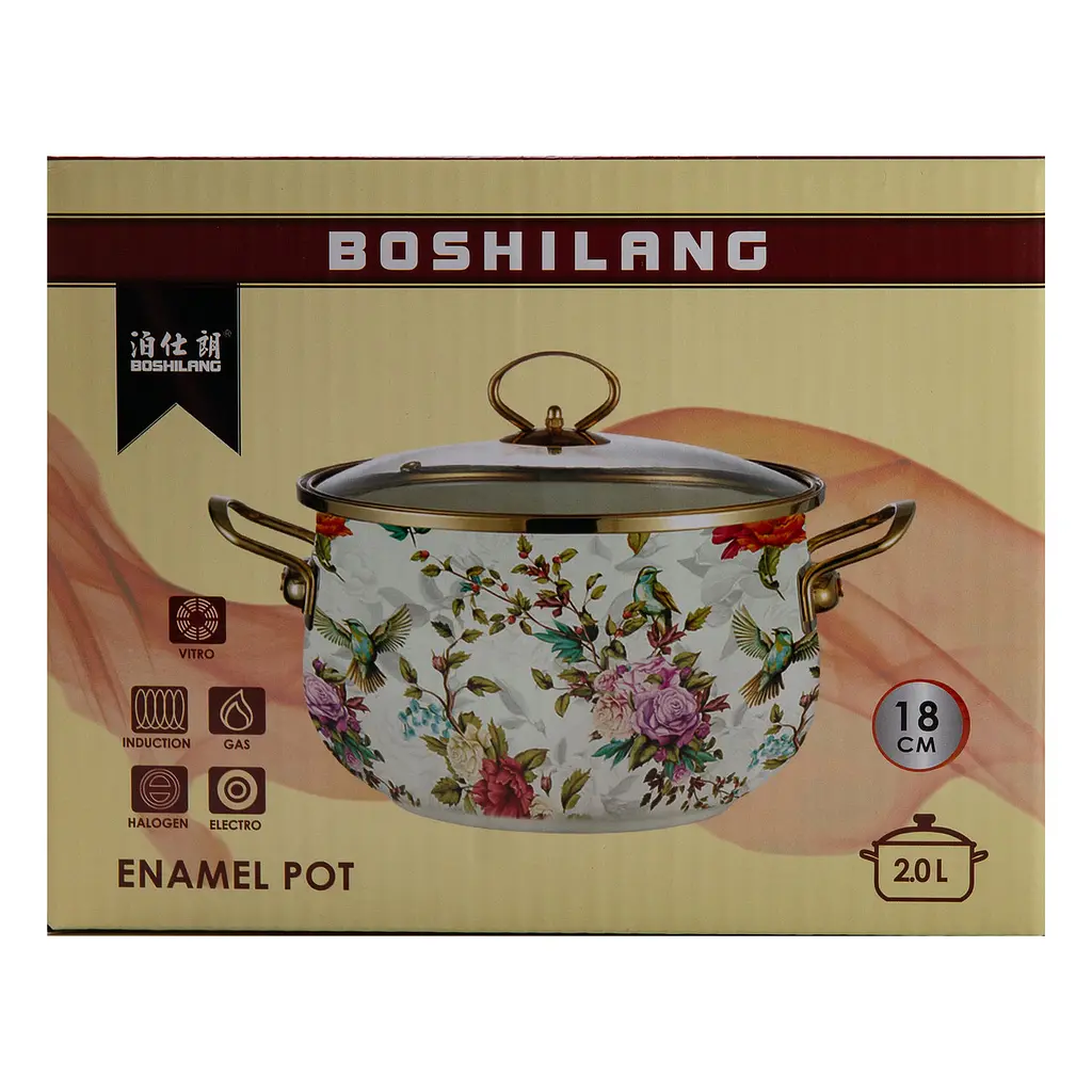 Каструля емальована 2 л зі скляною кришкою, flowers Yiwu HP-2-105 - фото 6