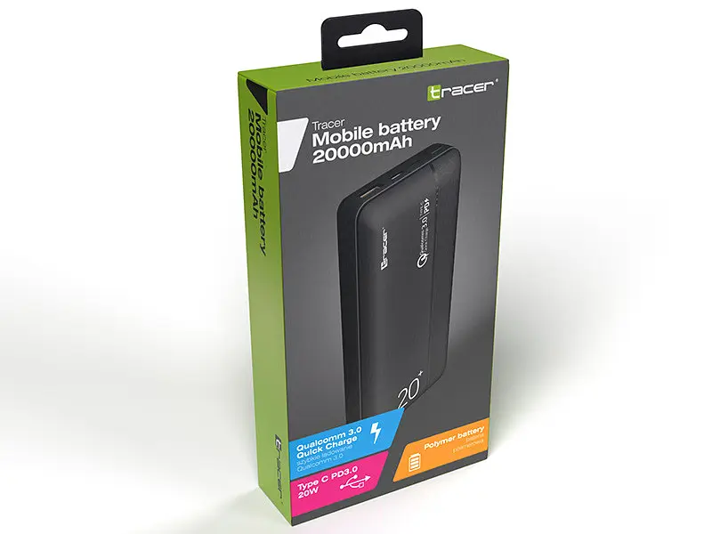 Зовнішній акумулятор Powerbank Tracer 20000 mAh PD20W + QC3.0 (Чорний) - фото 2