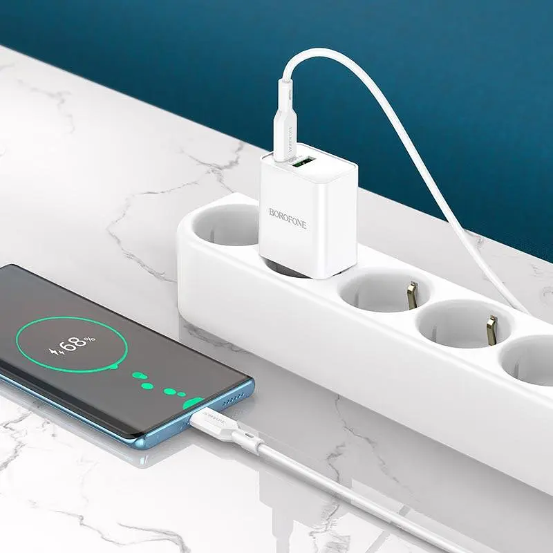 Адаптер мережевий Borofone Resource charger BA69A + кабель Type-C to Type-C 20W набір білий - фото 5