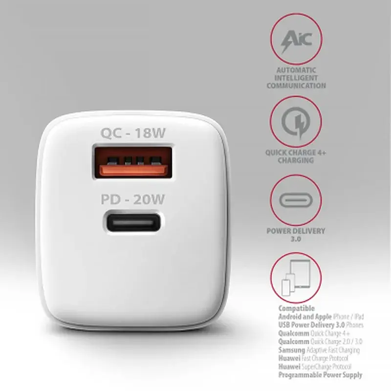Зарядний пристрій AXAGON 1xUSB QC3.0 + 1xUSB-C PD20W white (ACU-PQ20W) - фото 5