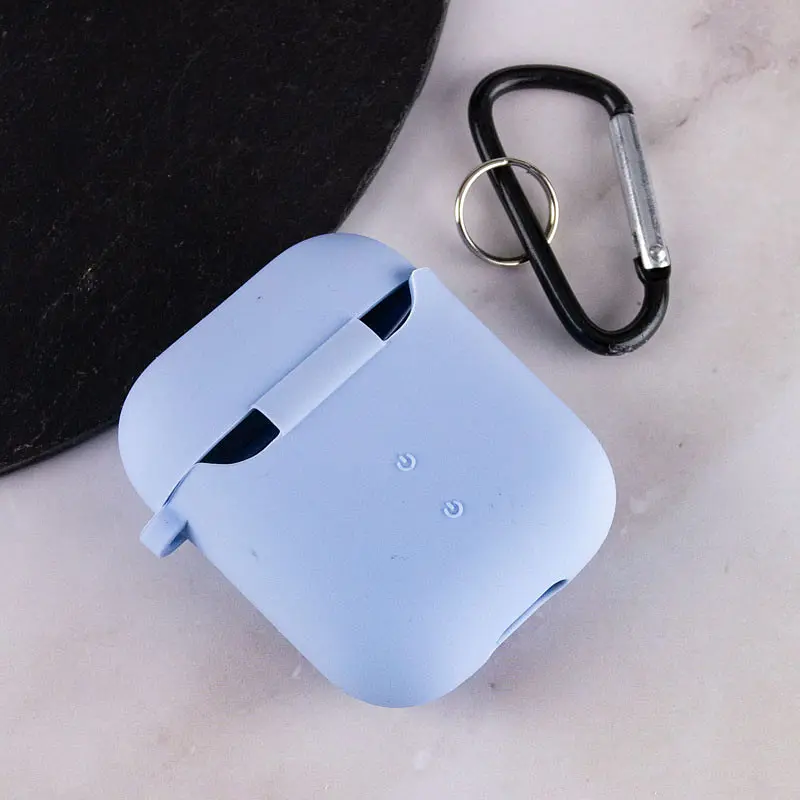 Силіконовий футляр з мікрофіброю для навушників Airpods 1/2 Блакитний / Lilac Blue - фото 4