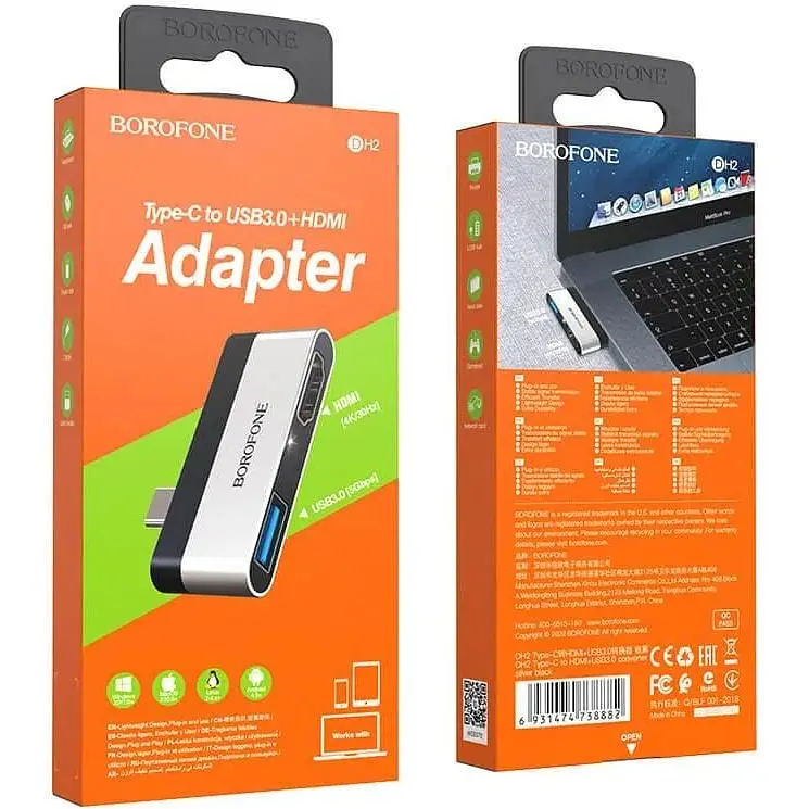 Адаптер розширювальний хаб Borofone DH2 - Type-C до 4K HDMI + USB 3.0 - фото 8