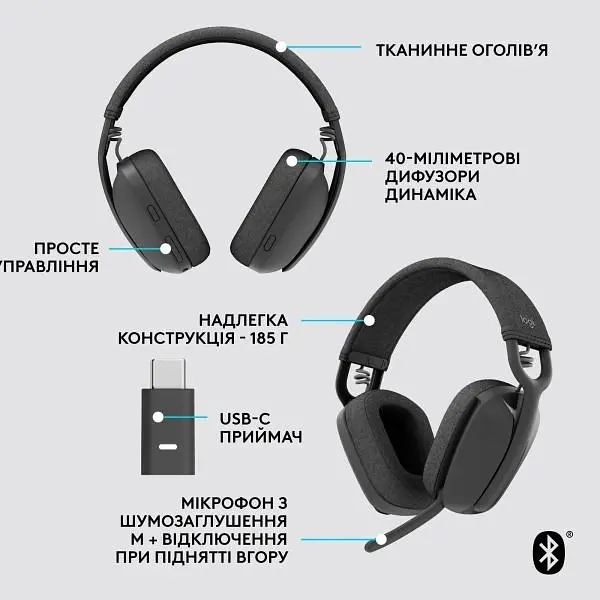Bluetooth-гарнітура Logitech Zone Vibe Wireless UC Graphite (981-001199) - фото 4