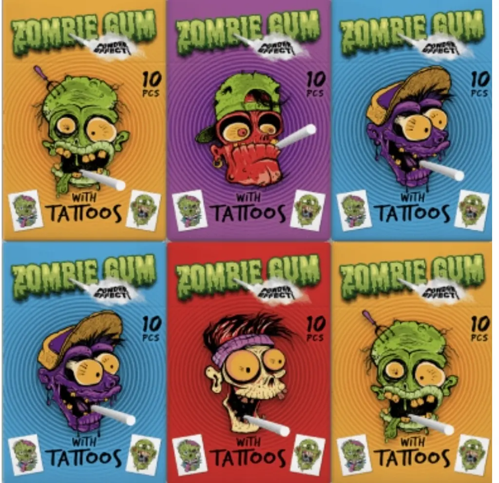 Жувальні гумки Zombie Gum Bubble Wit Tattoos Gumy Owocowe Z Efektem Dymu 10шт 35г - фото 2