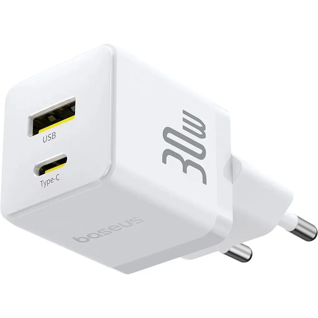 Мережевий зарядний пристрій Baseus Palm C+U 30W EU with USB-C to USB-C cable white (P1011160A213-01) - фото 3