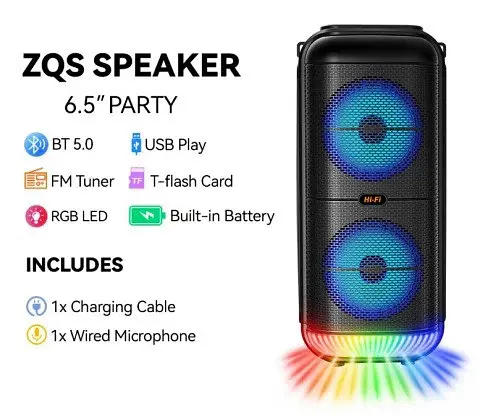 Портативна Bluetooth колонка ZQS-6227 акустична система з мікрофоном та RGB підсвічуванням Чорний - фото 6