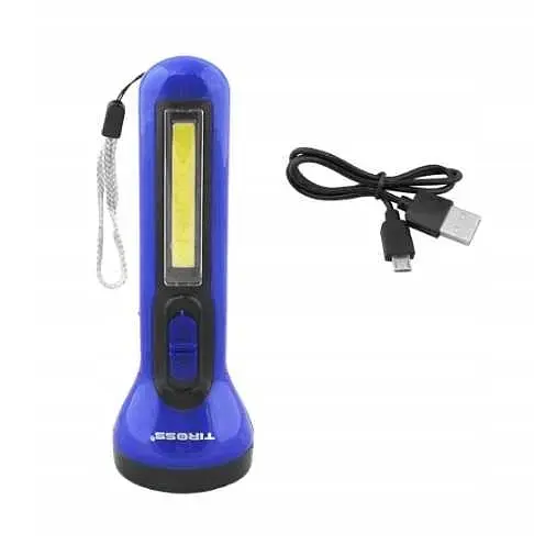 Ліхтар акумуляторний ручний 5 LED та COB бічна панель зарядка USB світить до 6 годин 1200mAh ліхтарик Tiross TS-1855 синій