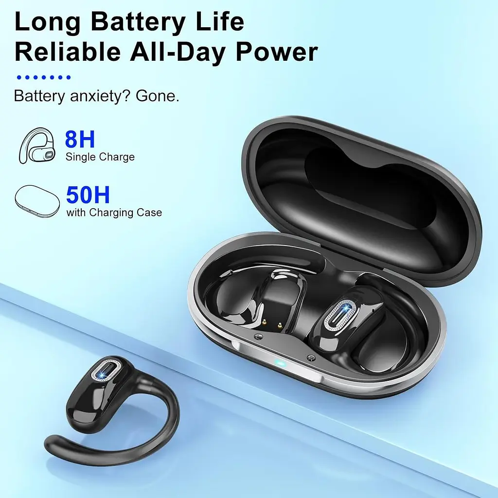 Наушники с открытым ухом, беспроводные наушники Bluetooth 5.4, 50H, наушники с воздушной проводимостью, HD стереобасовый наушник - фото 6