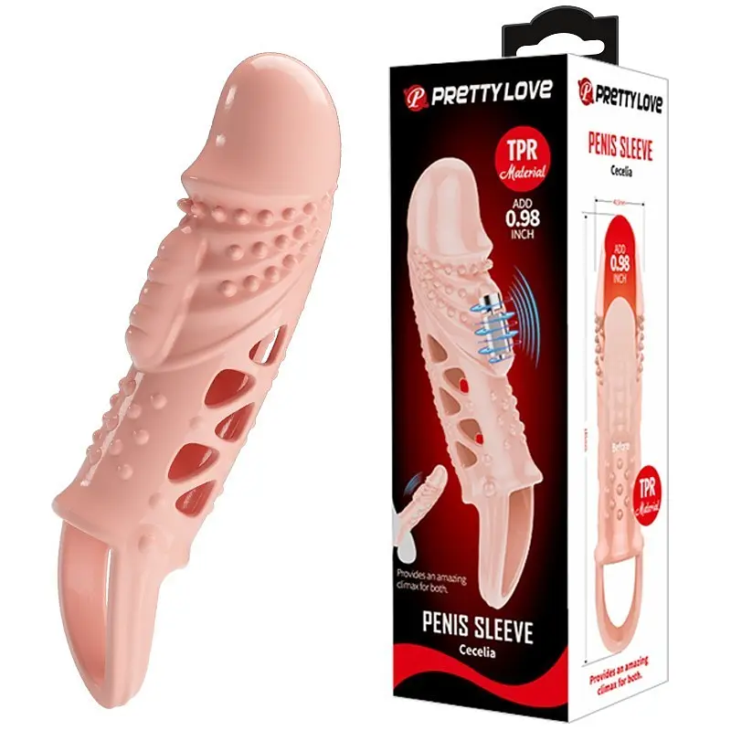 Насадка на пеніс Pretty Love Cecelia Vibrating Penis Sleeve Flesh, 18.5 см (тілесний)