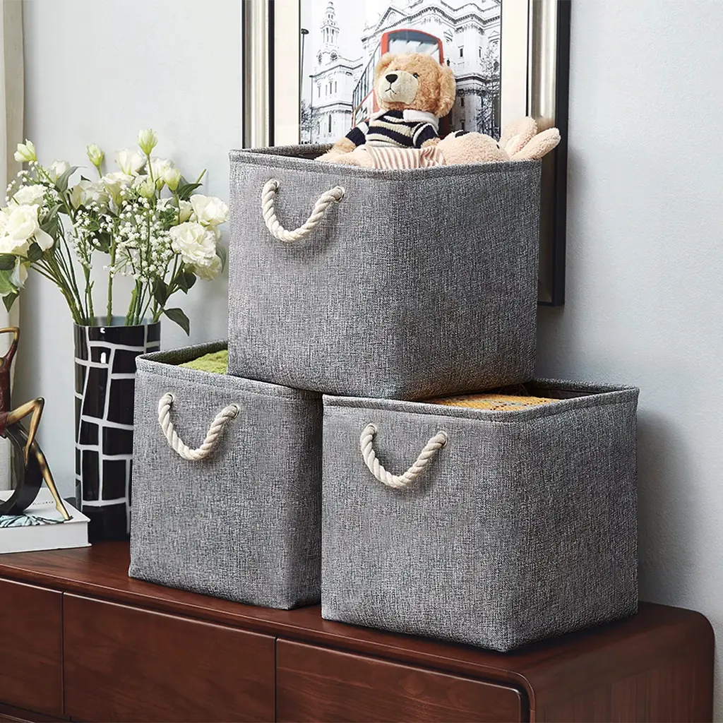 Ящик для зберігання з ручками МВМ My Home L текстильний 330х330х330 мм сірий (TH-12 L GRAY) - фото 2