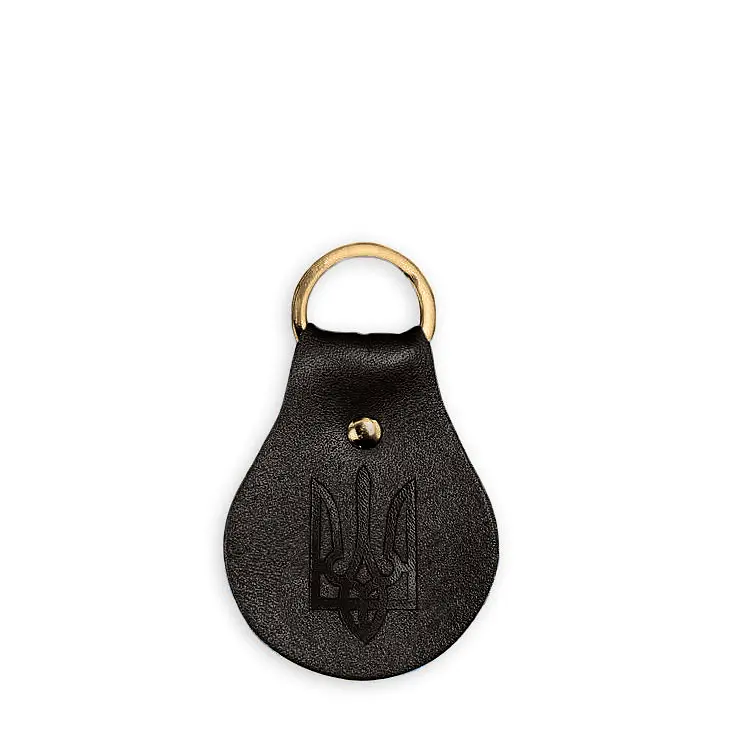 Патриотический кожаный брелок с гербом темно-коричневый - фото 5