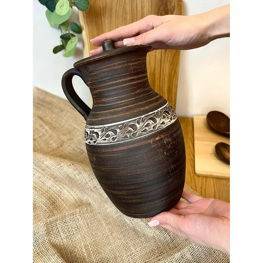 Кувшин 2,5 литра керамический (глиняный) резной с ручкой  - фото 5