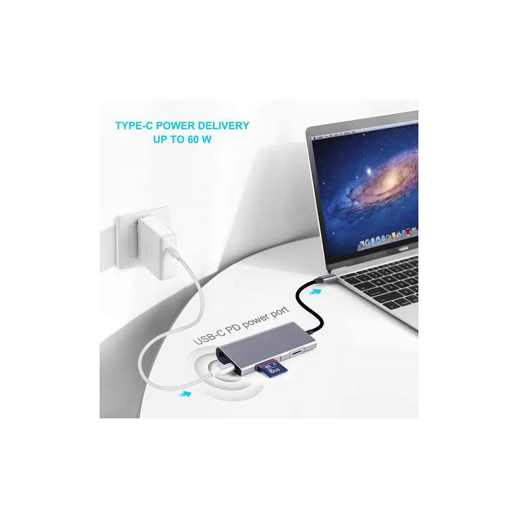 Концентратор Dynamode USB3.1 Type-C to HDMI, 3хUSB3.0, RJ45, USB Type-C Female, SD (Dock-USB-TypeC-HDMI-USB3.0-RJ45) - фото 3