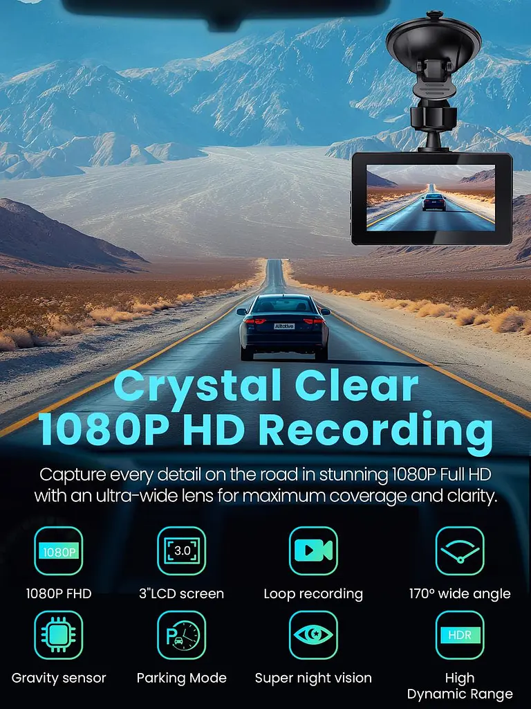 Автомобільні камери E3 1080P Full HD Dash Cam спереду та ззаду - фото 4